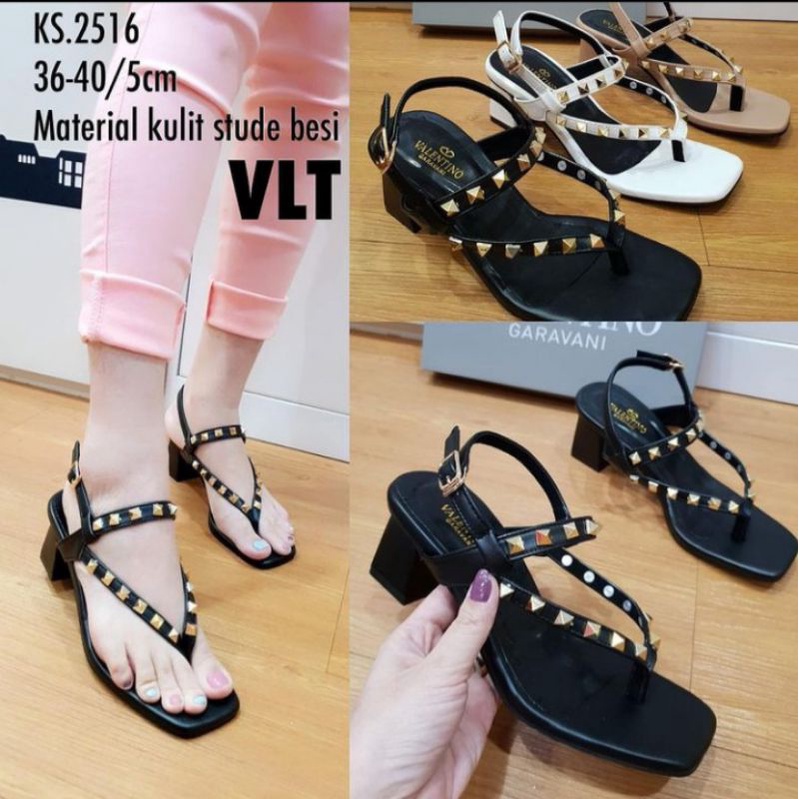 Ks.2516 รองเท้าส้นสูง VLTN stude/5cm นําเข้าขายดีหรูหรา