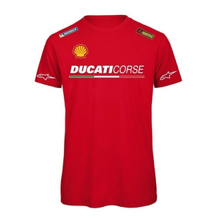 คอตต้อนคอกลมเสื้อยืด พิมพ์ลายโลโก้ Lenov Ducati Corse 3 มิติ สีแดง แฟชั่นสําหรับผู้ชาย ไซซ์ S - 5XL