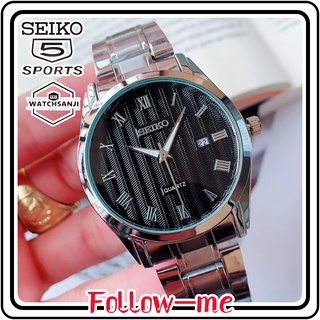 [In stock] Original Seiko 5 21 Jewels Automatic Watch for Men Luminous waterproof Black Dial Calendar Silver Stainless steel strap