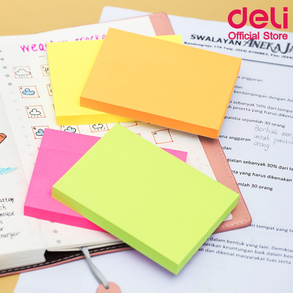 กระดาษโน๊ตกาว Deli โพสอิท โพสอิทมีกาว กระดาษโน๊ต อุปกรณ์สำนักงาน เครื่องเขียน โพสท์อิท กระดาษกาว กระดาษโพสท์อิท (คละสี 1 ชิ้น)