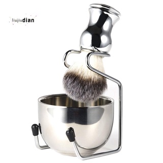 Soap Bowl + Shaving Brush + Stand Holder, Stainless Steel+Nylon Brush