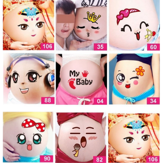 Cute Cartoon Expression Pregnant Facial Belly Sticker Photo Prop