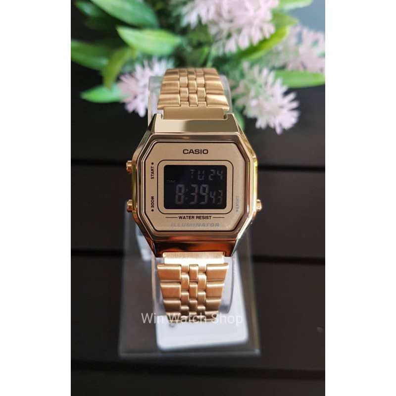 Win Watch shop นาฬิกา Casio รุ่น LA680WGA9B สำหรับผู้หญิง สไตล์วินเทจ สีทอง สุดฮิตรับเต็ม
