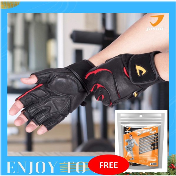 Jason ถุงมือเจสัน หนังแท้ FREEชุดออกกำลังกายซาวน่า (ยก 20 kg ขึ้นไป) รุ่น X-FUEL Fitness Gloves Size