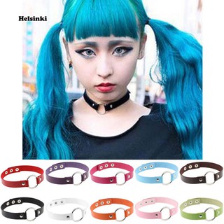 HEL_Women Fashion Punk Choker O-Ring Faux Leather Rivets Collar Short Necklace