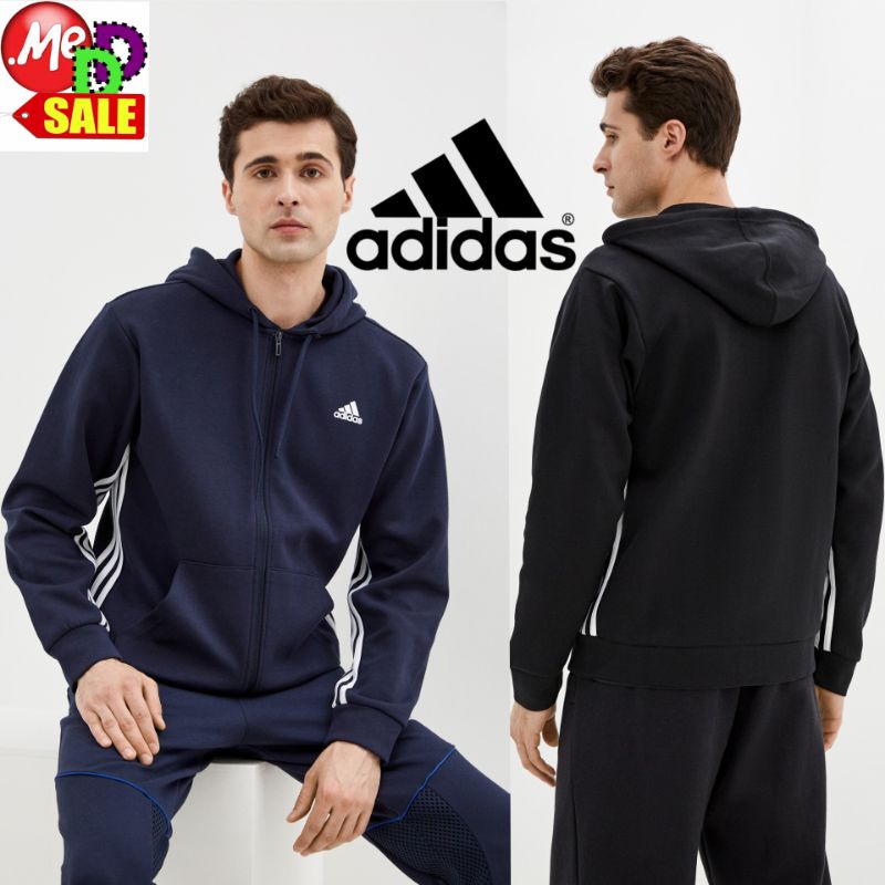 Adidas - ใหม่ เสื้อแจ็คเก็ตฮู้ดใส่ออกกำลังกาย/ลำลองกันหนาว 3-แถบ ADIDAS MUST HAVES 3-STRIPES HOODIE JACKET EK4543 EB5281