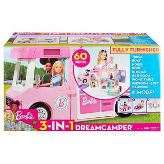 Barbie® รถบ้านตุ๊กตาบาร์บี้ 3-in-1 DreamCamper™ Vehicle with Pool, Truck, Boat and 60 Accessories  GHL93 CH