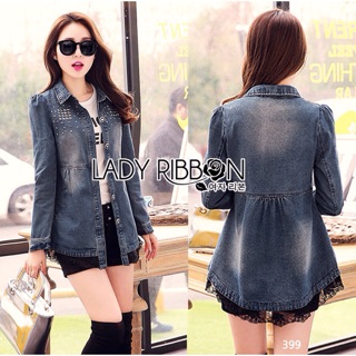 🎀 Lady Ribbons Made 🎀 Lady Gabrielle Rock Feminine Studded with Lace Frills Denim Dress เดรสผ้าเด