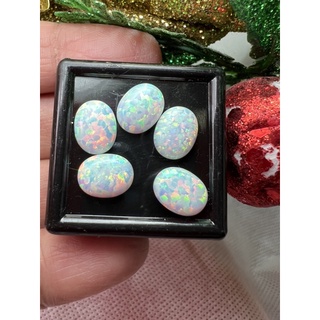 พลอยโอปอลเทียมสีขาว 9 × 7 มิล 2 เม็ด | Lab created White opal 9x7mm 2 pieces