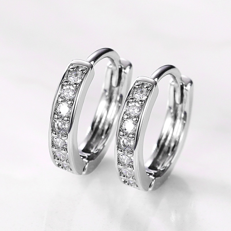 100% solid 925 เงินสเตอร์ลิงขนาดเล็กรอบวงกลม Hoop ต่างหูผู้หญิงเงินสีคริสตัล CZ Elegant อเนกประสงค์ Lady Statement เครื่องประดับ