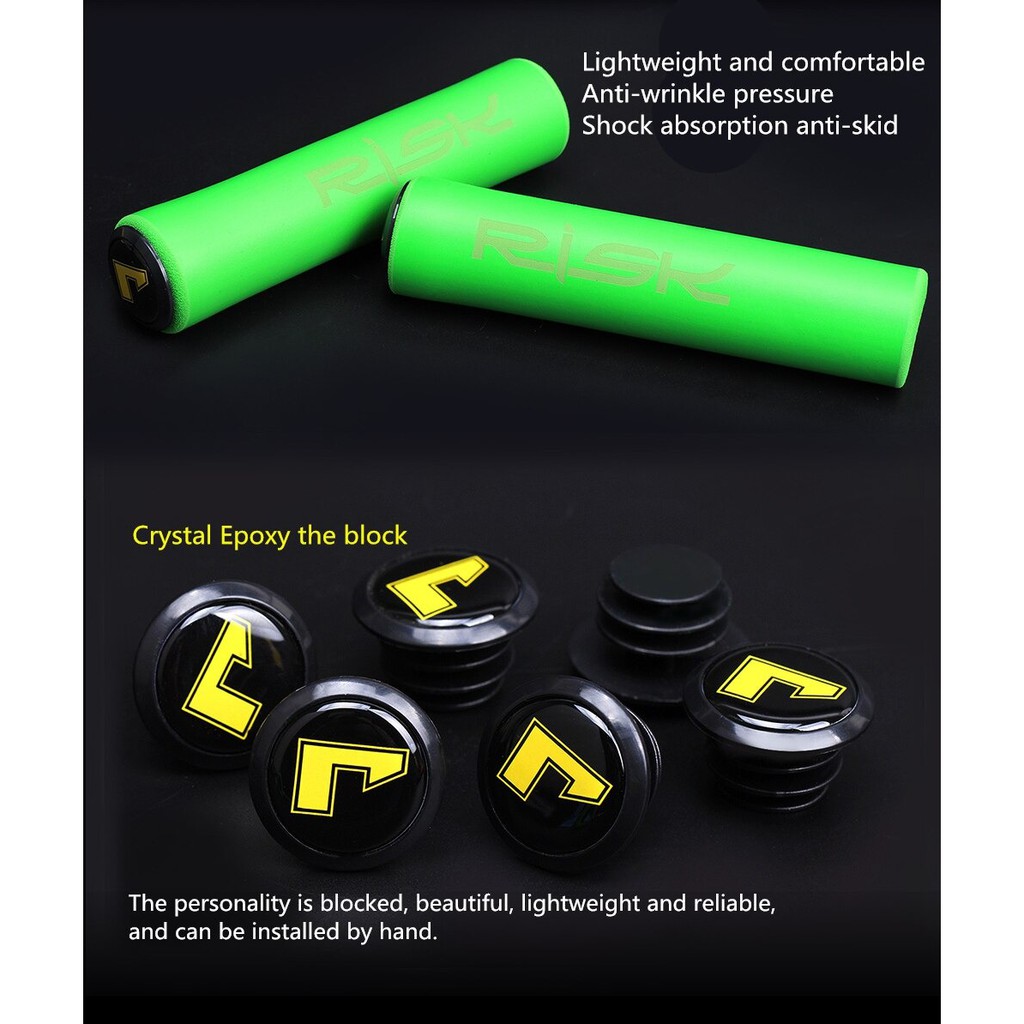 RISK 1 คู่ ปลอกแฮนด์รถจักรยาน MTB น้ำหนักเบา แบบซิลิก้าเจลหนานุ่ม ป้องกันลื่น - รูปที่ 4