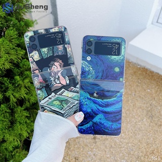 Jusheng เคสโทรศัพท์มือถือแฟชั่น ลาย Van Gogh สามชิ้น สําหรับ Samsung Z Flip4 Z Flip3