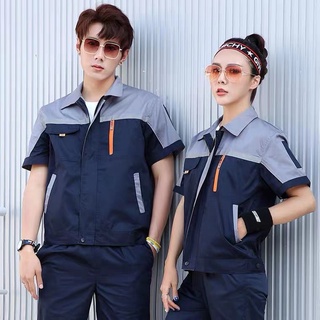 เสื้อช็อป เสื้อช่าง แขนสั้น เสื้อใส่ทำงาน ยูนิฟอร์ม มีแถบสะท้อนแสง Workwear (ชายและหญิง)