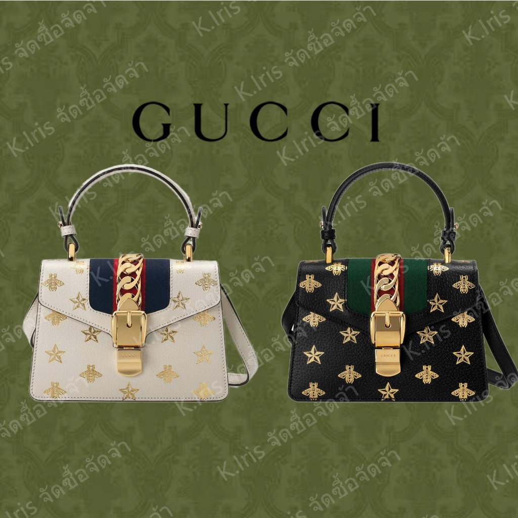 Gucci/ GG/ Sylvie series หนังผึ้งสตาร์ กระเป๋าถือมินิ/ กระเป๋าสะพายข้าง