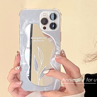 กระจกแฟชั่นใบ เคสโทรศัพท์สำหรับ ไอโฟน11 ไอโฟน13 12 Pro Max X Xs XR 8/7 Plus สิ่งสกปรกทน Soft Tpu ปกหลัง