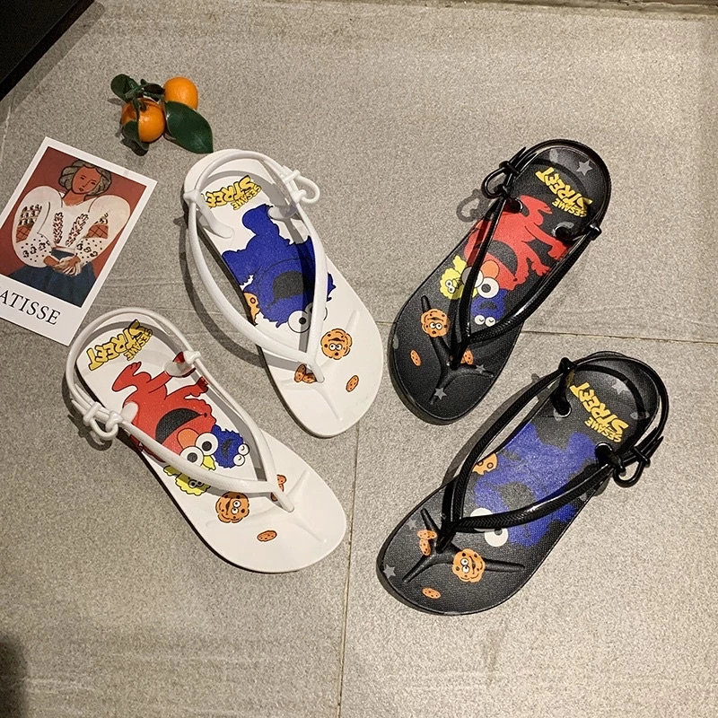 ✅พร้อมส่ง✅รองเท้าแตะรัดส้น elmo เอลโม่ สไตล์เกาหลี ผู้หญิง แฟชั่น