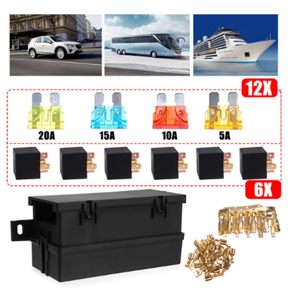 MM 11 Way Blade Fuse Holder Box 6Pcs 4Pin 12V 40A Relays Fuse for Car
