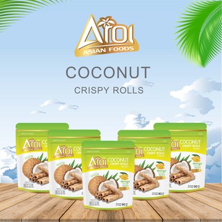 AROI COCONUT CRISPY ROLLS กลิ่นมะม่วง แพ็ค 5 ซอง ทองม้วนกะทิสด ทองม้วนกรอบ แบบซิปลอค ขนาด 80 กรัม