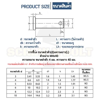 หมุดพิน ปิ๊น สลัก หัวกลมแบน สแตนเลส 304 แถมปิ้นเสียบM3 M4 M5/Clevis Pin w/Cotter Pin SUS304 M3 M4 M5