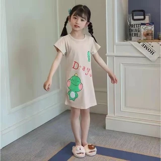 TT2110 ชุดประโปรงเด็ก ชุดนอนเด็กน้อยลายการ์ตูน น่ารักๆ ผ้านุ่มลื่นใส่สบาย สกรีนลายการ์ตูนสุดน่ารัก