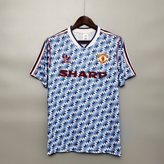 เสื้อกีฬาแขนสั้น ลายทีมชาติฟุตบอล MU Away Man U 90-92 ชุดเยือน สไตล์เรโทร