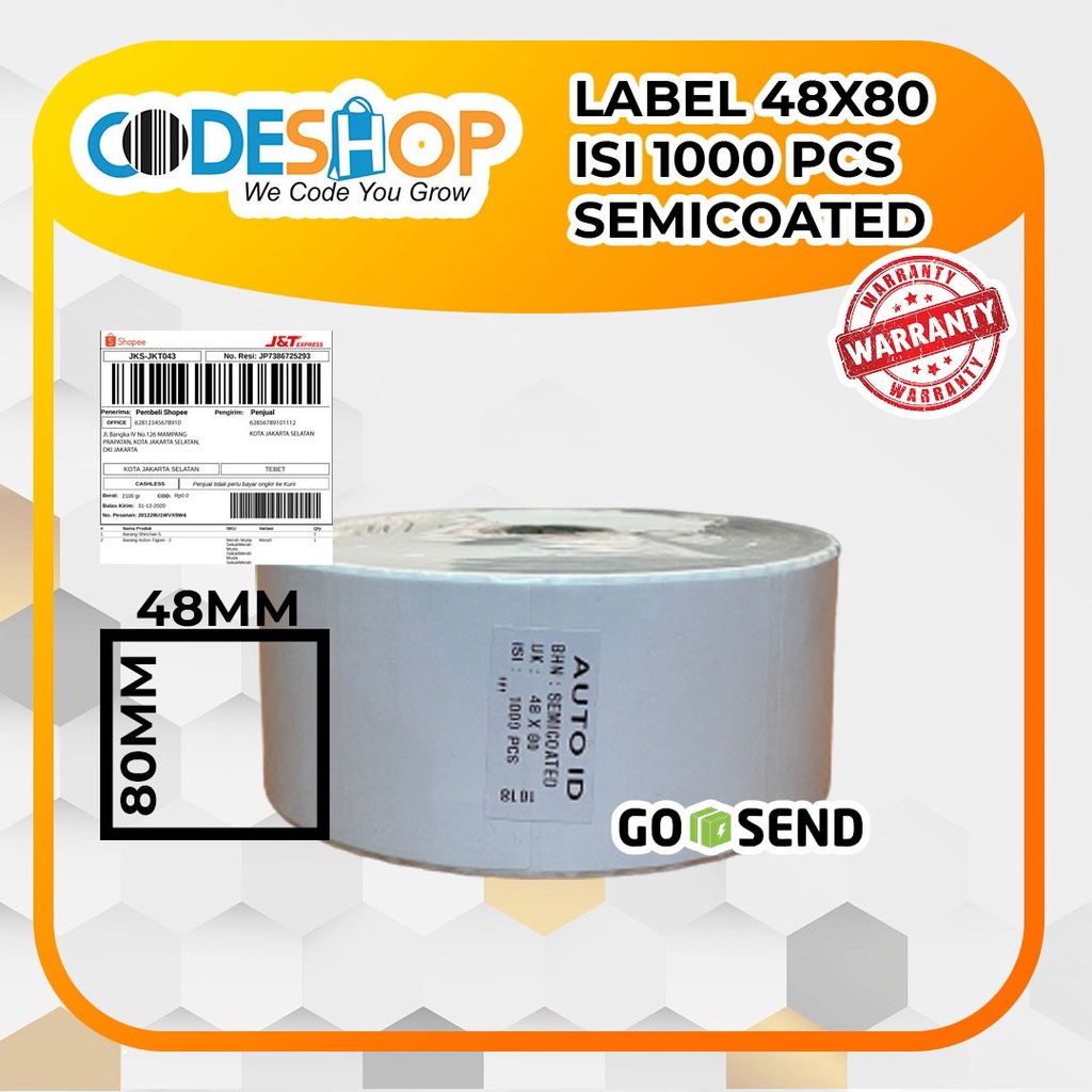 SEMICOATED BARCODE STICKER LABEL UK.48X80 / 48 X 80 1LINE @500 PLAIN สีขาว