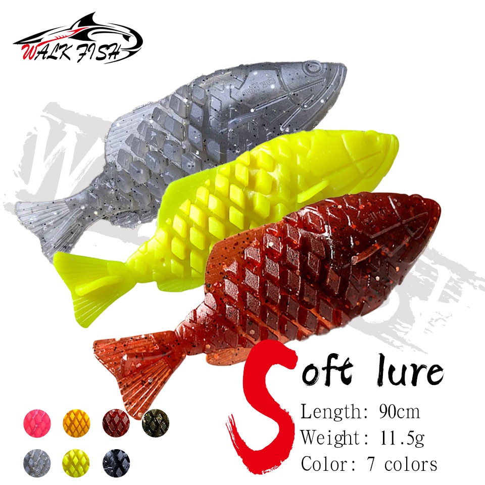 Walk Fish เหยื่อตกปลาปลอม ซิลิโคนนิ่ม รูปเกล็ดปลา 3D ขนาด 11.5 กรัม 90 มม. สําหรับตกปลาทะเล 1 ชิ้น