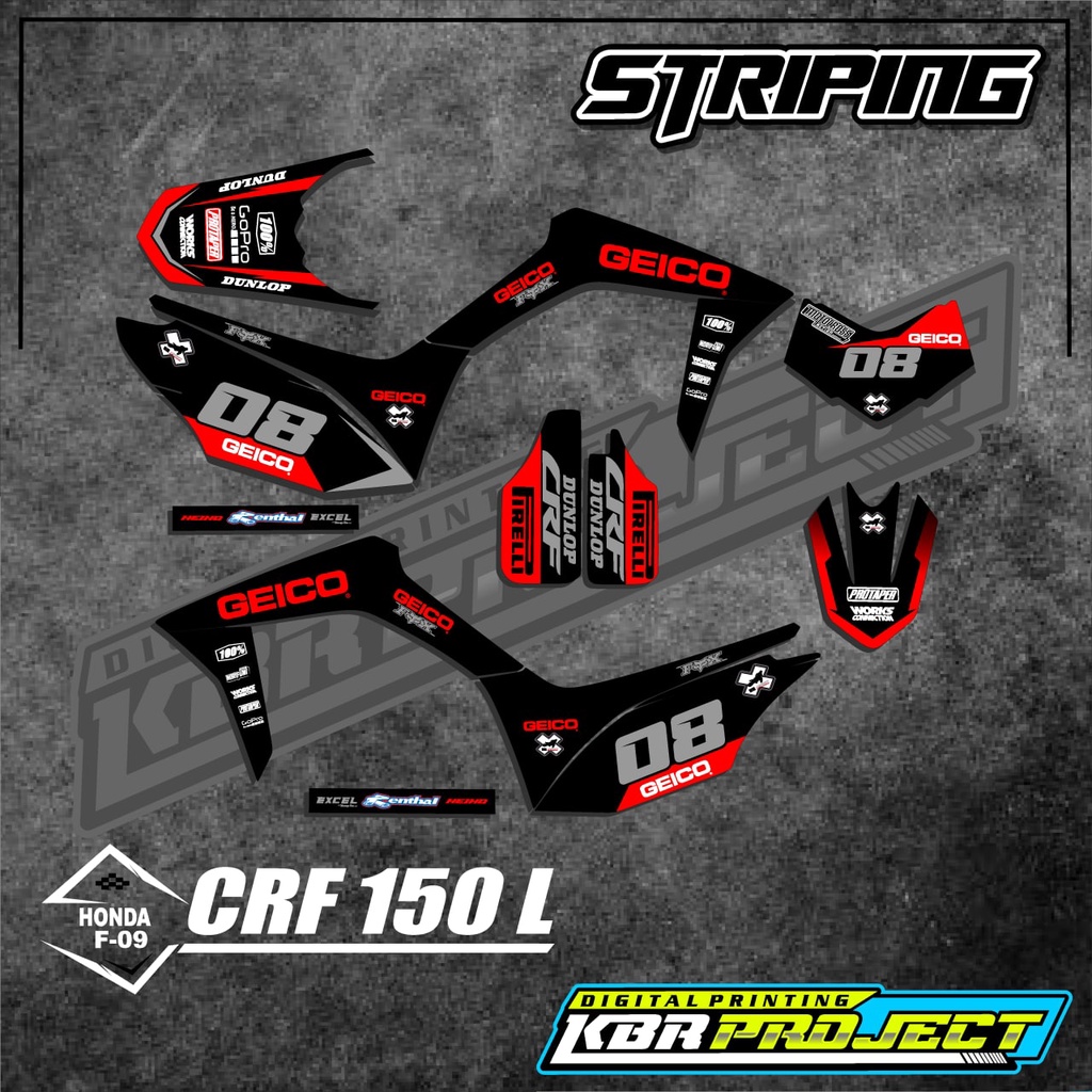 สติ๊กเกอร์ CRF 150 L, CRF 150 striping, สติ๊กเกอร์มอเตอร์ไซค์ HONDA, Racing variation F-09 TRANSPARE