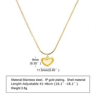 Vnox Ins Shell Heart Pendant Necklace,18K Gold Tone Adjustable Chain Link for Women Girls