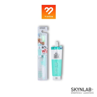 (แปรง+ยาสีฟัน) Skynlab Premium Slim Soft Toothbrush สกินแล็บ แปรงสีฟัน พรีเมี่ยม สลิมซอฟท์ บลู ทรี ปลายเรียวแหลม