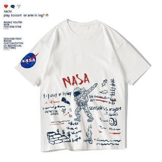 NASA and Coca Cola White Short Sleeve Tshirt เสื้อยืดคอก ลมแขนสั้นพิมพ์ลาย nasa and coca cola ท็อปส์สําหรับผู้ชายสีขาว