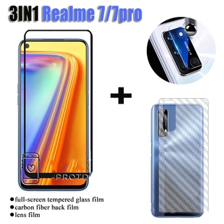 3IN1 For OPPO  REALME 7 / 7PRO  Full Screen Tempered Glass Film +Camera lens film+Carbon Fiber Back Film