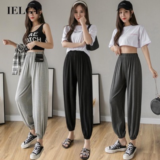 IELGY Modal กางเกงลําลอง ขาเก้าส่วน เข้ารูป สีเทา สําหรับผู้หญิง