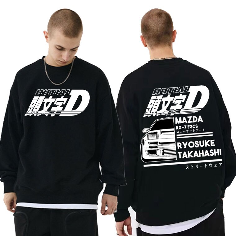 Anime Drift Ae86 Initial D Letter Graphic Logo Pullovers Men