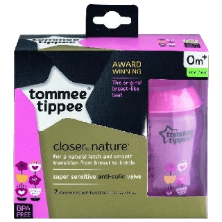 Tommee Tippee ขวดนม ทอมมี่ ทิปปี้ รุ่น Closer to Nature ขนาด 9 oz รุ่นสีชมพู แพ็คคู่