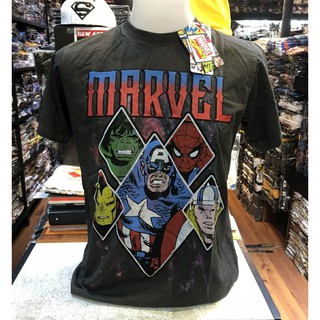 เสื้อยืดฮีโร่ marvel  รวมฮีโร่ ลายลิขสิทธิ์แท้ hero สีฟอก 015