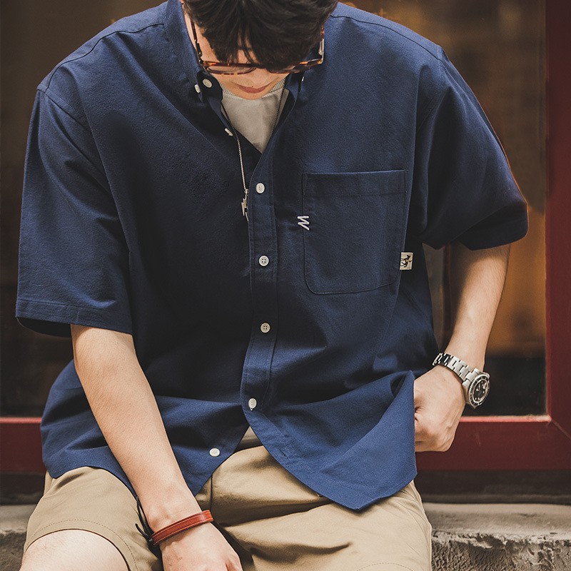 Retro สุภาพบุรุษ oversize สีขาวซ้อนเสื้อแขนสั้นหลวม cityboy วันหยุดชายทะเลแฟชั่นชายเสื้อ — صورة 2