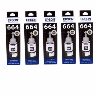 EPSON Ink bottle T664100 (Black) หมึกเติม ยี่ห้อ เอปสัน รุ่น T664100 ดำ -1 SETมี 5 ขวด ของแท้