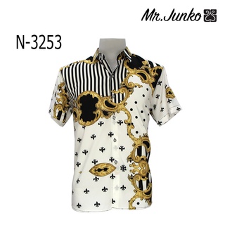 ⚡ ส่งฟรี⚡เชิ้ตอาเสี่ย งานต่อลาย Mr-Junko ผ้าซาตินนิ่มใส่สบายไม่ร้อน N-3253