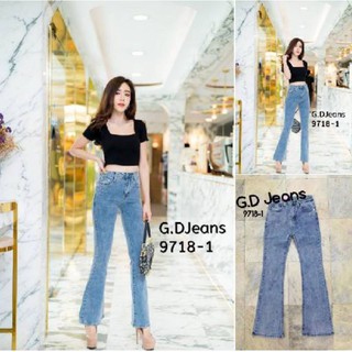 G.D.Jeans รุ่น 9718-1#กางเกงยีนส์ขายาวผ้ายืดทรงขาม้าสีออนทรงเรียบ