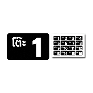 สติ้กเกอร์กันน้้ำ ติดโต๊ะ, เบอร์โต๊ะ, เลขโต๊ะ (ป้ายเลขโต๊ะ สติกเกอร์โต๊ะเบอร์ 1-16) 16 ดวง 1 แผ่น A4 [รหัส C-054]