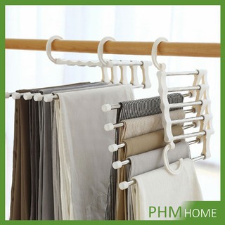 สแตนเลส ที่แขวนกางเกง  ที่เก็บของในตู้เสื้อผ้า จัดตู้เสื้อผ้า Foldable stretch pants rack