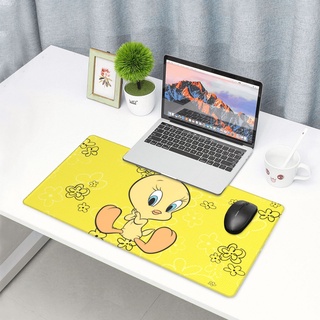 Looney Tunes Tweety Bird แผ่นรองเมาส์พิมพ์ลายขนาดใหญ่, แผ่นรองเมาส์แบบขยาย, แผ่นรองแป้นพิมพ์คอมพิวเตอร์ฐานยางกันลื่น