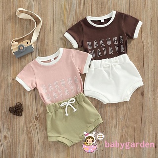 Babygarden-0-24months ชุดเสื้อยืดคอกลม แขนสั้น พิมพ์ลายตัวอักษร และกางเกงขาสั้น เอวยางยืด แฟชั่นฤดูร้อน สําหรับเด็กผู้หญิง