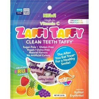 Zaffi Taffy The Clean Teeth Taffy Delicious Fruit Flavors, 3.0 oz ซูกัสป้องกันฟันผุ