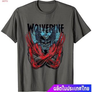 ฝ้าย เสื้อยืดผู้ชายและผู้หญิง Marvel X-Men Mutant Wolverine Claws X-Ray Retro T-Shirt Popular T-shirts