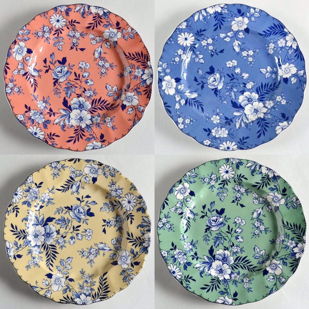 HACHI จาน Johnson Brothers ลายดอกไม้ อังกฤษ 4ใบ 4สี  แพ๊คละ 4 ใบ (จาน4สี) johnson brothers collectio