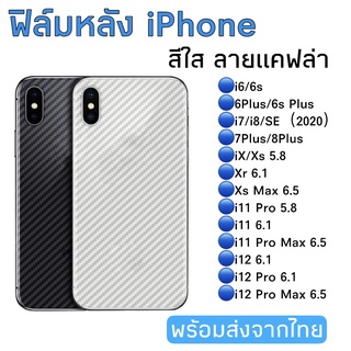 ฟิล์มกันรอยหลัง สีใสลายแคฟล่า iphone6/6s/6plus/6splus/i7/SE/7plus/8plus/ix/xr/xs max/i11/i11 pro max/i12 pro/12 pro max