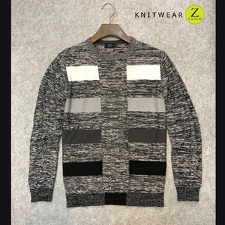 Knitwear Zasum Sweatshirt แขนยาวคอกลม🔺ลาย Flowing stripe สีดำเทา ถักทอด้วย Cotton100%