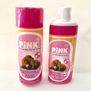 Lot.ใหม่!!! แป้งกำจัดเห็บหมัด แชมพูกำจัดเห็บหมัด สุนัข แมว Pink พิงค์ ได้ผลดีมาก